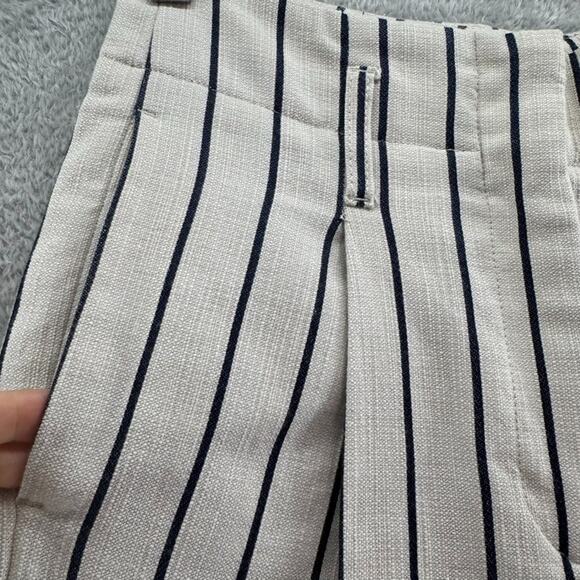 Peserico Pants Women EU38 Ivory Brown Pinstriped Cotton Trouser Leg High Rise - Picture 6 of 16